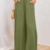 Women Fashion Casual Solid Color Elastic Waist Wide Leg Pants