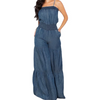 Women Fashion Loose Strapless Denim Jumpsuit