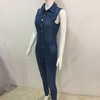 Sexy Lapel Sleeveless Single-Breasted Slim Denim Jumpsuits