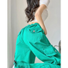 Fashion Casual Ladies Loose High Waist Green Overalls Jeans