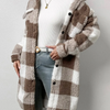 (Buy 1 Get 1) Autumn And Winter Women Fashion Open Button Lapel Plush Plaid Jacket Shacket Over Coat