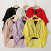 Women Fashion Solid Color Pullover See-Through Chiffon Blouse Black Camis Two-Piece Set