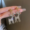 Women Fashion Simple Rhinestone Christmas Snowflake Elk Earrings