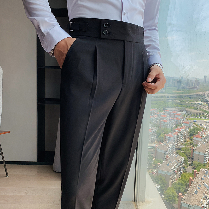 Men Fashion Casual Slim Fit Solid Color Business Suit Dress Pants