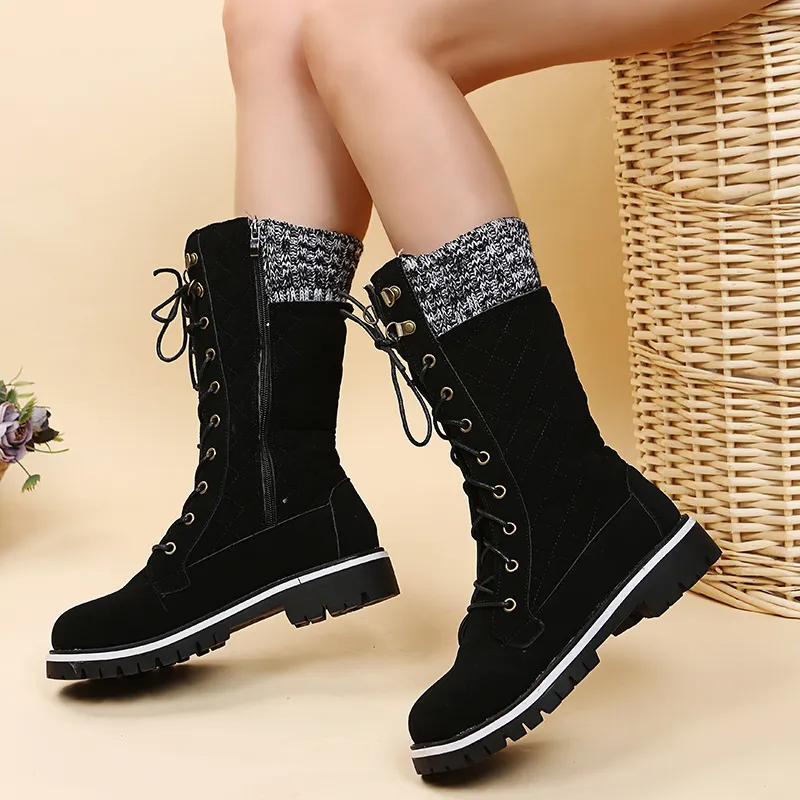 Women Fashion Round Toe Platform Mid-Calf Boots