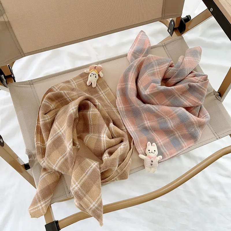 (Buy 1 Get 1) Kids Unisex Autumn Winter Casual Cute Versatile Cartoon Little Rabbit Playd Square Scarf