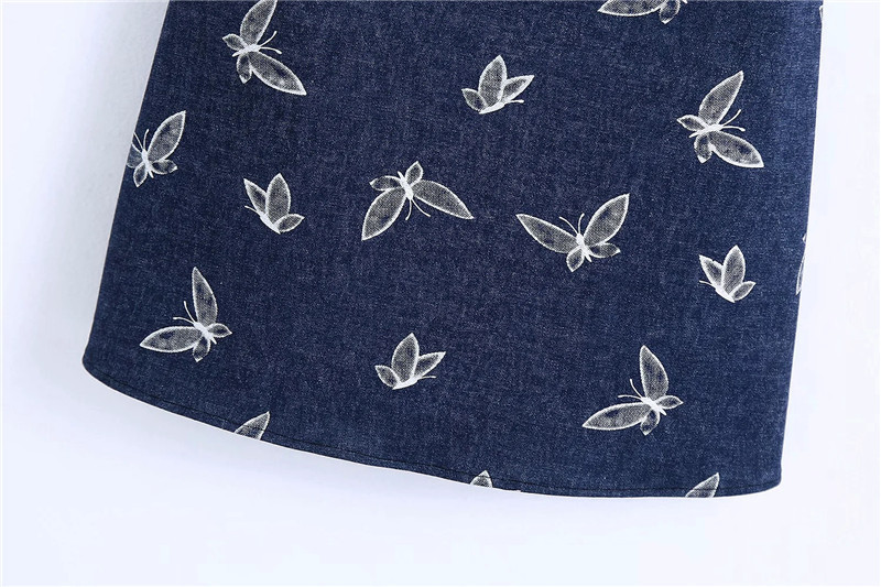 Women'S Fashion Temperament Butterfly Printing Denim Slip Dress