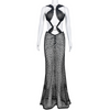 Women Fashion Sexy Knitting Hollow See-Through Halter Neck Dress