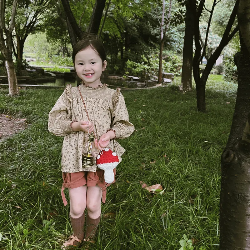 Kids Girls Fashion Sweet Cute Handmade Woven Wool Mushroom Crossbody Bag