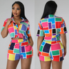 Women'S Fashion Printing Casual Lapel Single-Breasted Short Sleeve Two-Piece Set