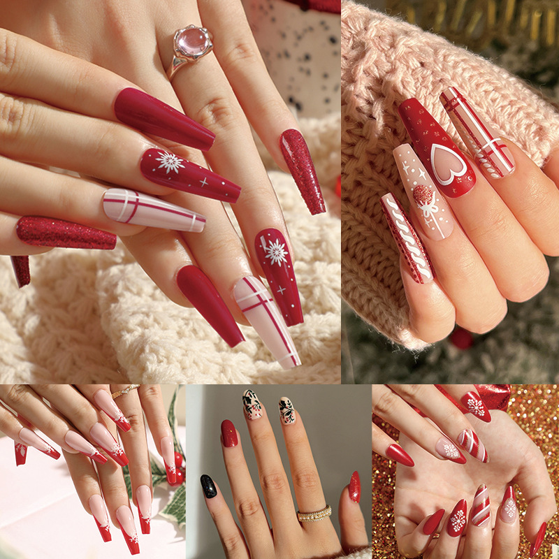 ( Buy 1 Get 2 )  Women Fashion Christmas Snowflake Removable False Nails