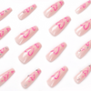 Buy 1 Get 2) Valentine Day Women Fashion Long Ballet Nude Powder Love Rhinestone Wearable False Nails