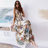 Women Fashion Flower Printing V Neck Dress