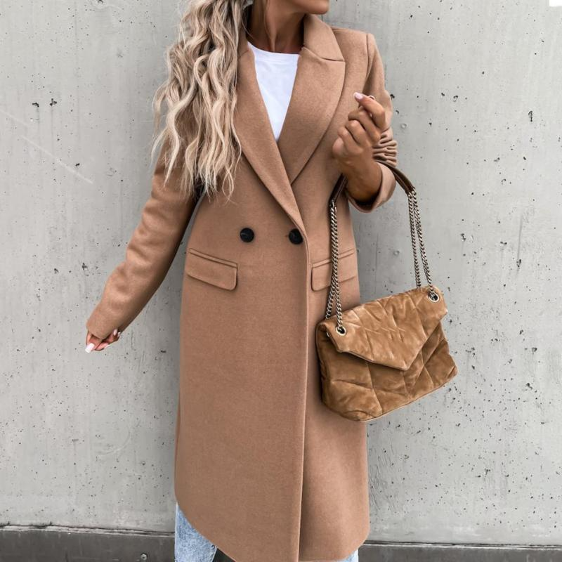 Fashion Winter Thickened Single-Breasted Solid Color Women Slim-Fit Woolen Trench Coat