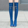 Women Solid Color Denim Open Toe Over The Knee Boots