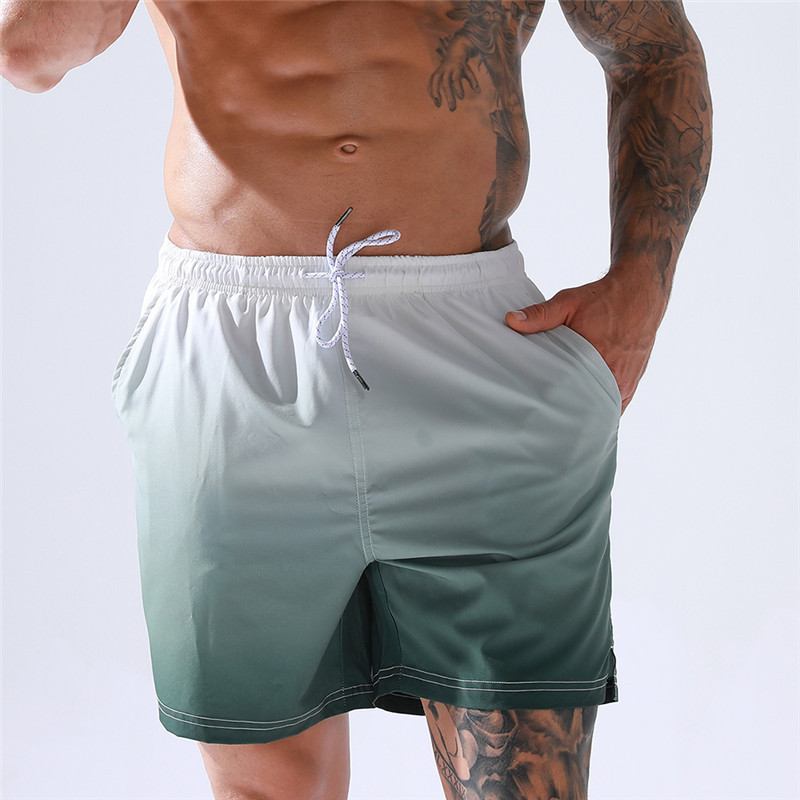 Men'S Casual Gradient Color Printing Quick-Drying Beach Surfing Shorts