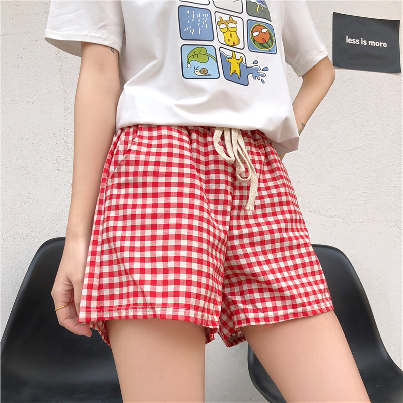 2 Pieces  Women'S Fashion Casual Plaid Loose Shorts