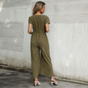 Women Solid Color Sexy V-Neck Nine-Point Wide-Leg Jumpsuit