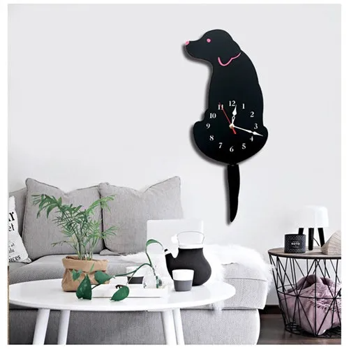 Cartoon Tail Wagging Dog Shape Acrylic Wall Clock