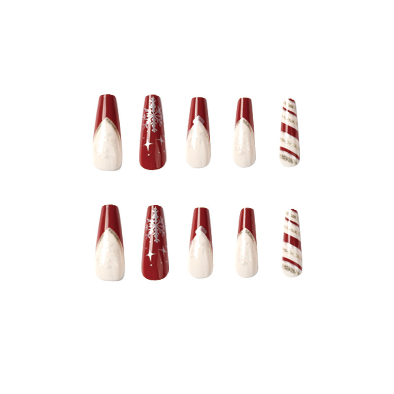 ( Buy 1 Get 2 ) Women Fashion Christmas Stripe Heart Stripe Wearable False Nails