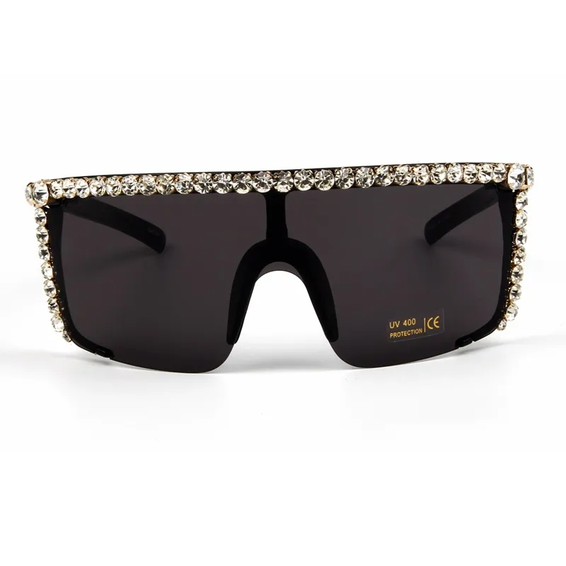 Fashion Windproof Rhinestone Decor Big Frame Sunglasses