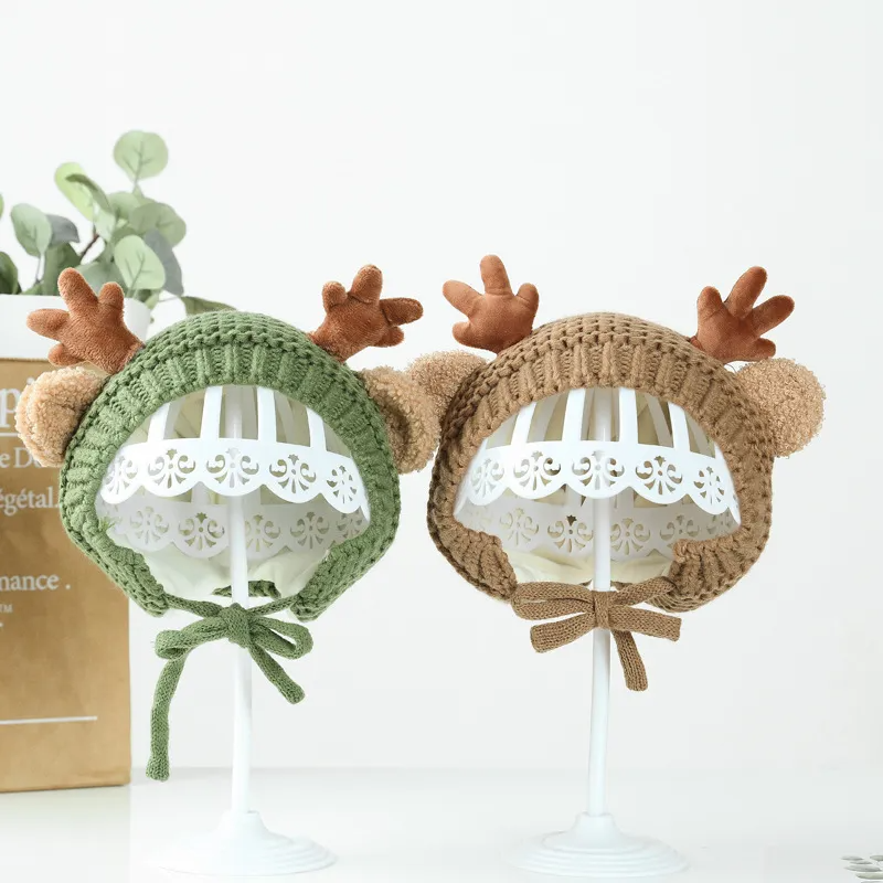 Baby Autumn And Winter Woolen Thickened Christmas Deer Knitted Hat