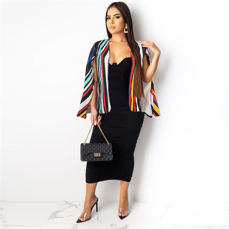 Women Fashion Contrast Color Striped Cloak