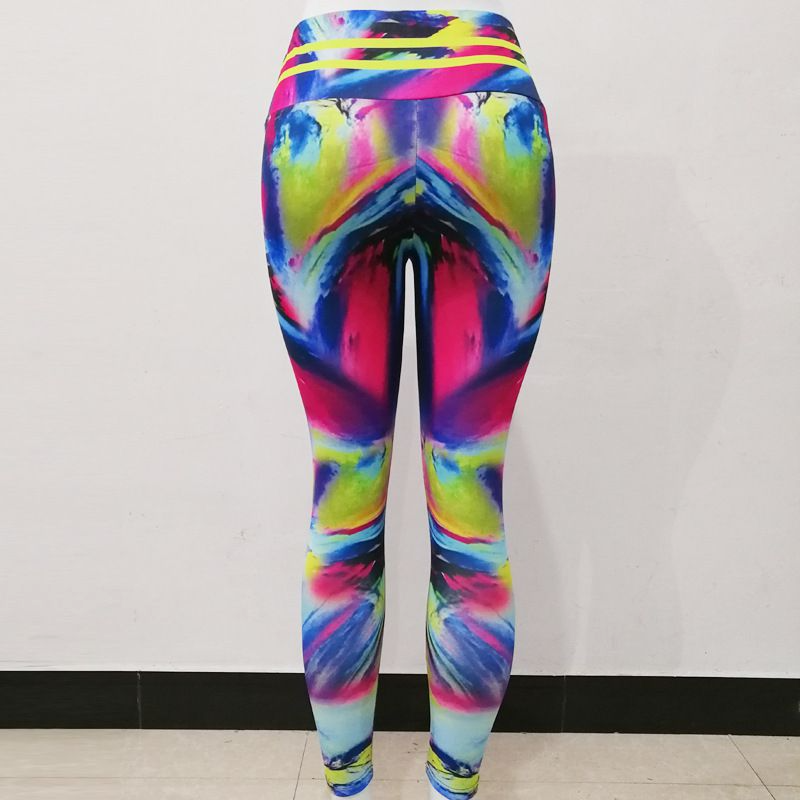 Abstract Rainbow Print Slim Fit High-Waisted Sports Leggings Pants