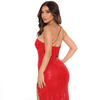 Women Fashion Sexy Oblique Shoulder Sleeveless Sequin High Cut Side Split Party Maxi Dress