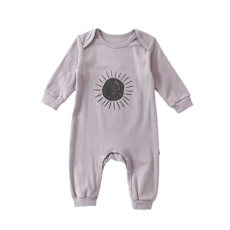 Baby  Fashion Casual Versatile Sun Moon Rainbow Strip Long Sleeve Round Neck Bodysuit