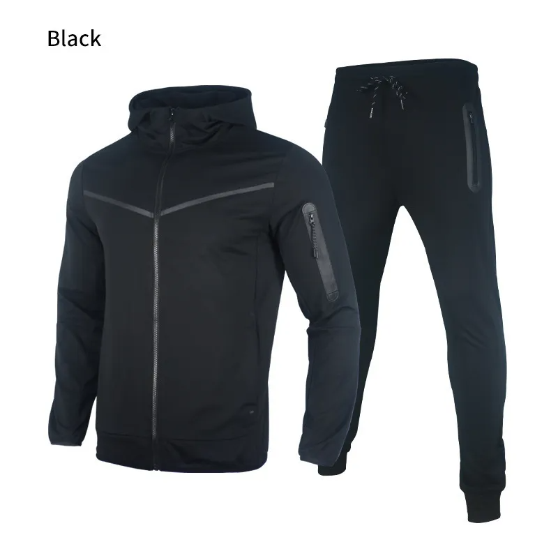 Men Fashion Hooded Zipper Long Sleeve Jacket And Sports Pants Two-Piece Set