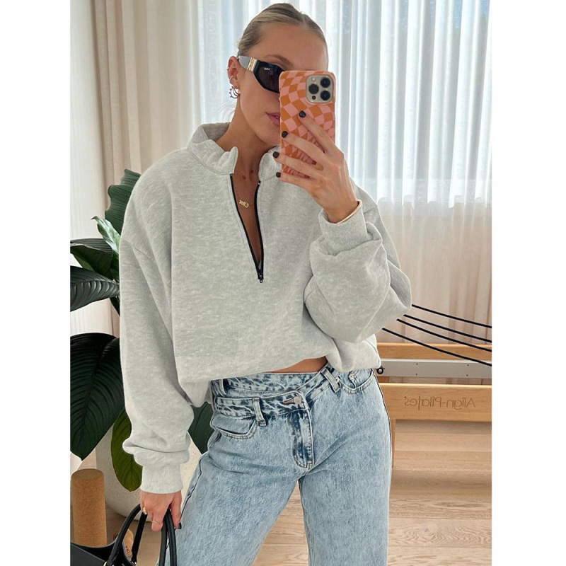 Women Autumn Winter Casual Half-Zipper Pullovers Long Sleeve Sweatshirts