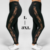 Women Plus Size Sexy Mesh Lace Patchwork Solid Color See-Through Leggings