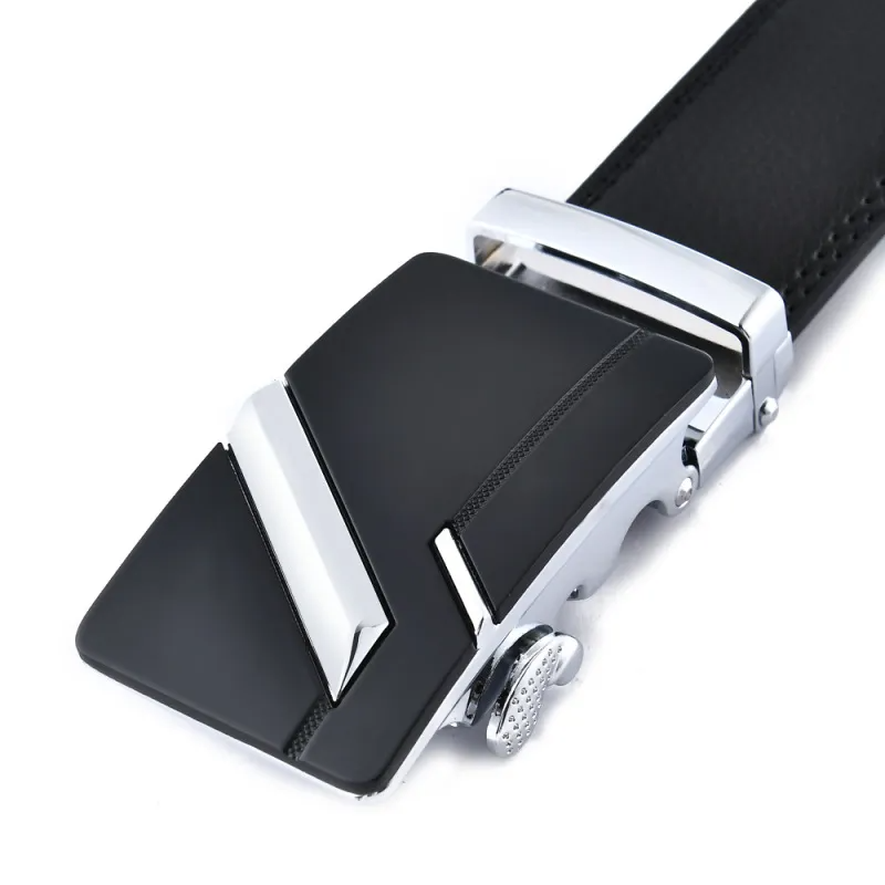 Men Fashion Casual Business Solid Color Leather Metal Buckle Belt