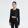 Women Casual Loose Breathable Solid Color Long Sleeve Sports Crop Top