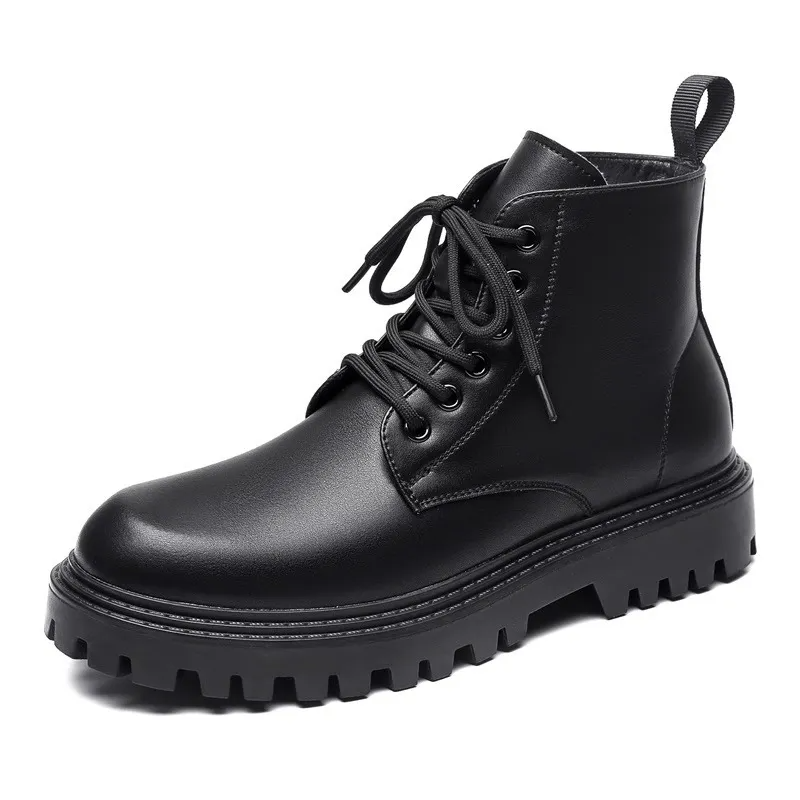 (Buy 1 Get 1) Men Fashion Casual Versatile Round-Toe Low Heel Thick-Soled Lace-Up Combat Boots