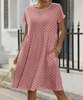 Summer Women Fashion Casual Polka Dot Print Round Neck Short Sleeve Pocket Dress