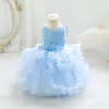 (Buy 1 Get 1) Kids Baby Girls Summer Fashion Party Cute Sweet Solid Color Floral Pleated Sleeveless Mesh Party Tutu Dress