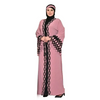 Women Loose Silk Fabric Lace Embellished Plus Size Abaya Turban 2-Pieces Set