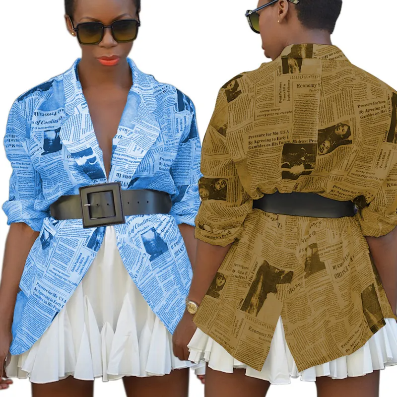 Women Fashion Graphic Print Personalized Loose Newspaper Coat Blazer