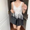 2 Pieces Women Summer Holiday Bohemian Style Crochet Hollow Knitted Tassel Sleeveless Top