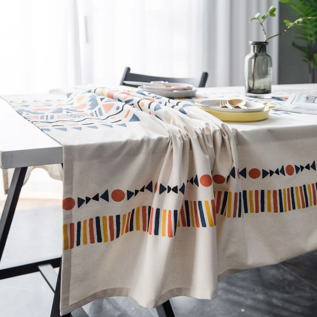 Boho Style Geometric Pattern Print Multicolor Tablecloth