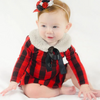 Girls Cotton Red Plaid Printed Long Sleeves Outdoor Christmas Bodysuit