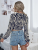 2 Pieces Fashion Women Zebra Stripe Print Knotted Shirt V Neck Office Blouse