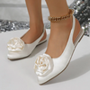 Women Fashion Satin Rose Pointed Toe Flat Sandals