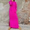 Women Ramadan /Eid Loose Casual Solid Color Knitted Hooded Long Sleeve Sweatshirt Plus Size Dress