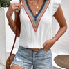 Fashion Casual Women V-Neck Lace Casual Solid Color Ruffled Cap Sleeve Blouse