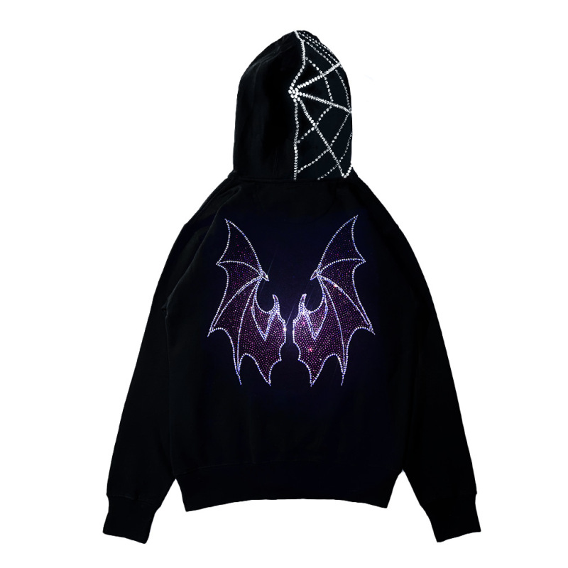 Women Fashion Y2k Edgy Rhinestone Shark Patter Hoodie