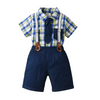 Kids Toddler Boys Summer Fashion Casual British Style Tie Playid Lapel Shirt Suspender Trousers Boys Party Clothing Set