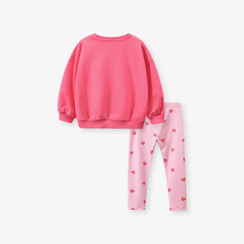 (Buy 1 Get 1) Kids Toddler Big Boys Spring Autumn Fashion Casual Cute Solid Color Letter Heart Round Neck Long Sleeve Trousers Set